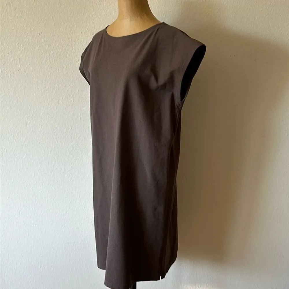 Eileen Fisher sz M brown cap sleeve side zip dress excellent condition